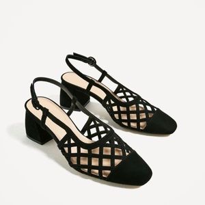 Zara cutout Black slingback mid heel